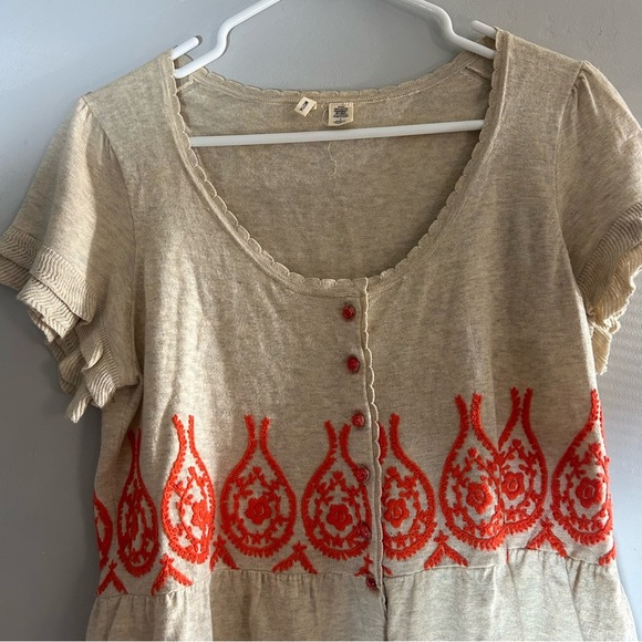 Moth Anthropologie Fanning Flames Short Sleeve Embroidered Sweater Top - Picture 7 of 9